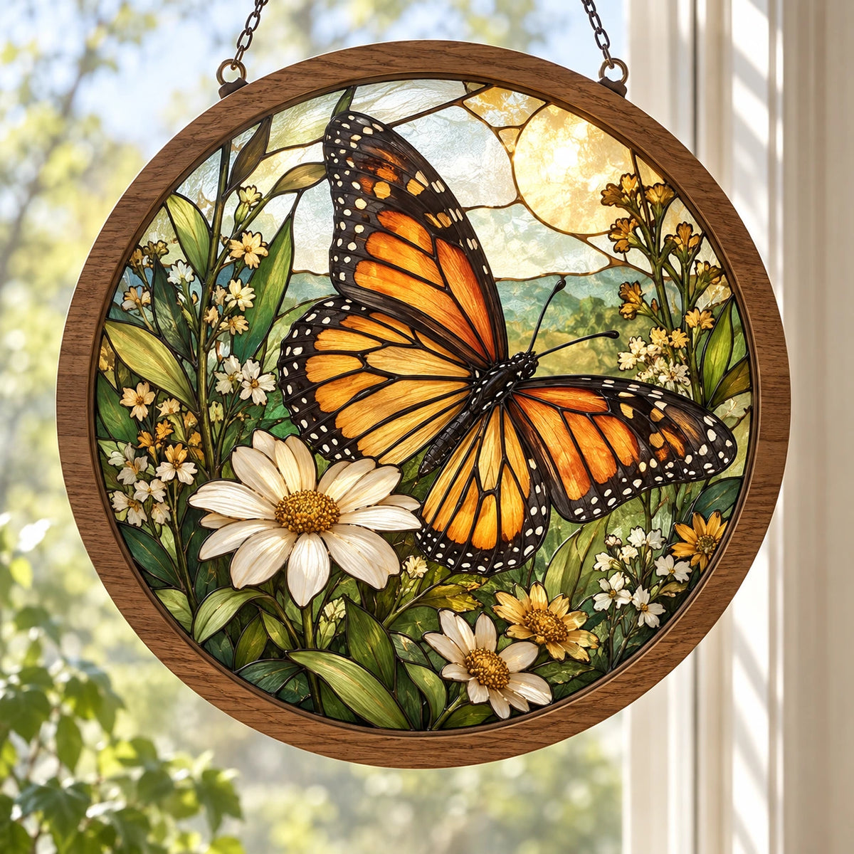 Monarch Butterfly Wildflower Landing Wood & Acrylic Suncatcher with printed dimensional artwork