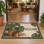 Monstera Terracotta Cluster Doormat with dimensional printed artwork in a matching indoor setting