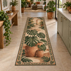 Monstera Terracotta Cluster Runner Rug with dimensional printed artwork in a matching indoor setting