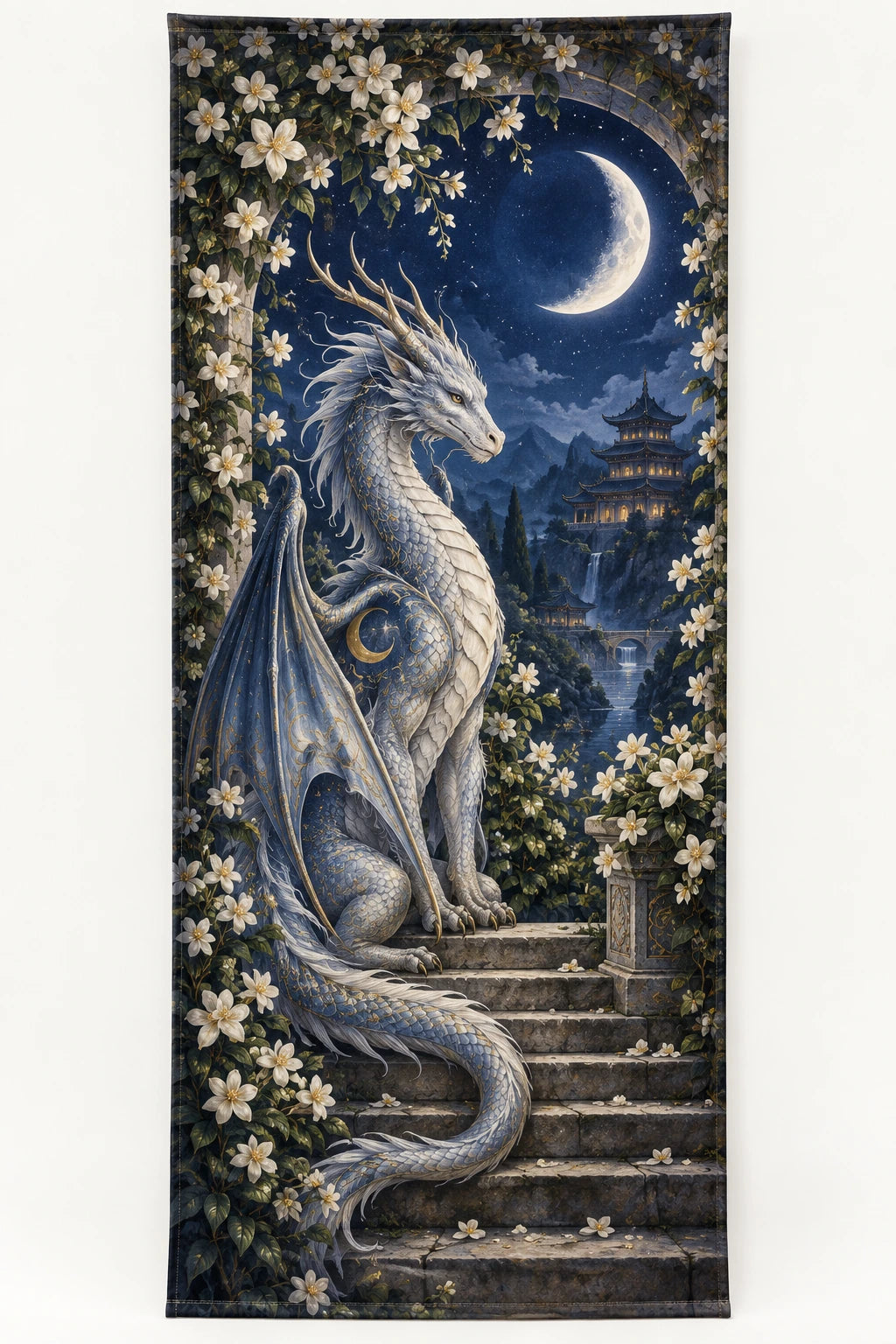 Moon Dragon Moon Gate Fabric Door Cover with printed dimensional artwork