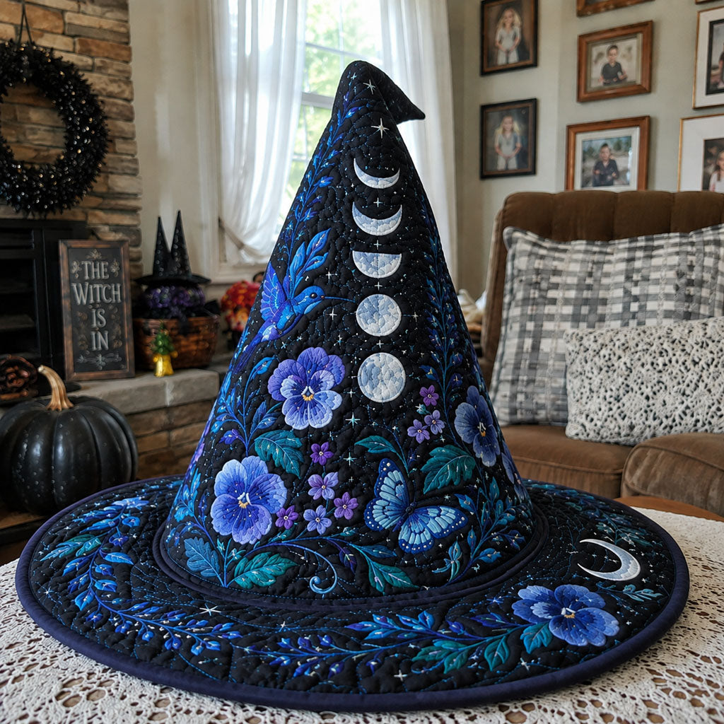 Moon Garden quilted witch hat, all-over print on cone and brim