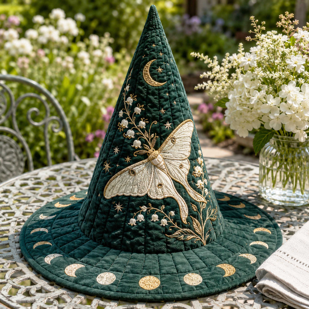 Moon Magic quilted witch hat, all-over print on cone and brim
