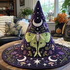 Moon Moth quilted witch hat, all-over print on cone and brim