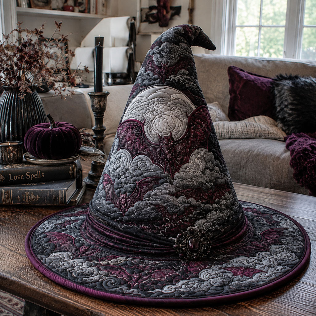 Moonlit Petals quilted witch hat, all-over print on cone and brim