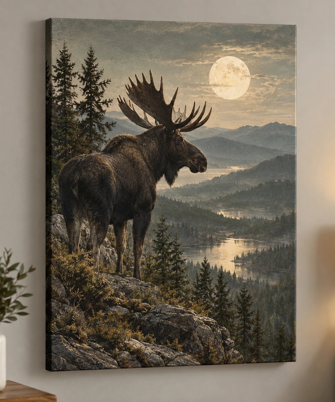 Moose Moonlit Ridge Canvas Wall Art with printed dimensional artwork