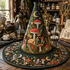 Mushroom Magic quilted witch hat, all-over print on cone and brim