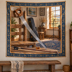 Musical Saw Folk Studio Wall Tapestry with original printed optical 3D artwork