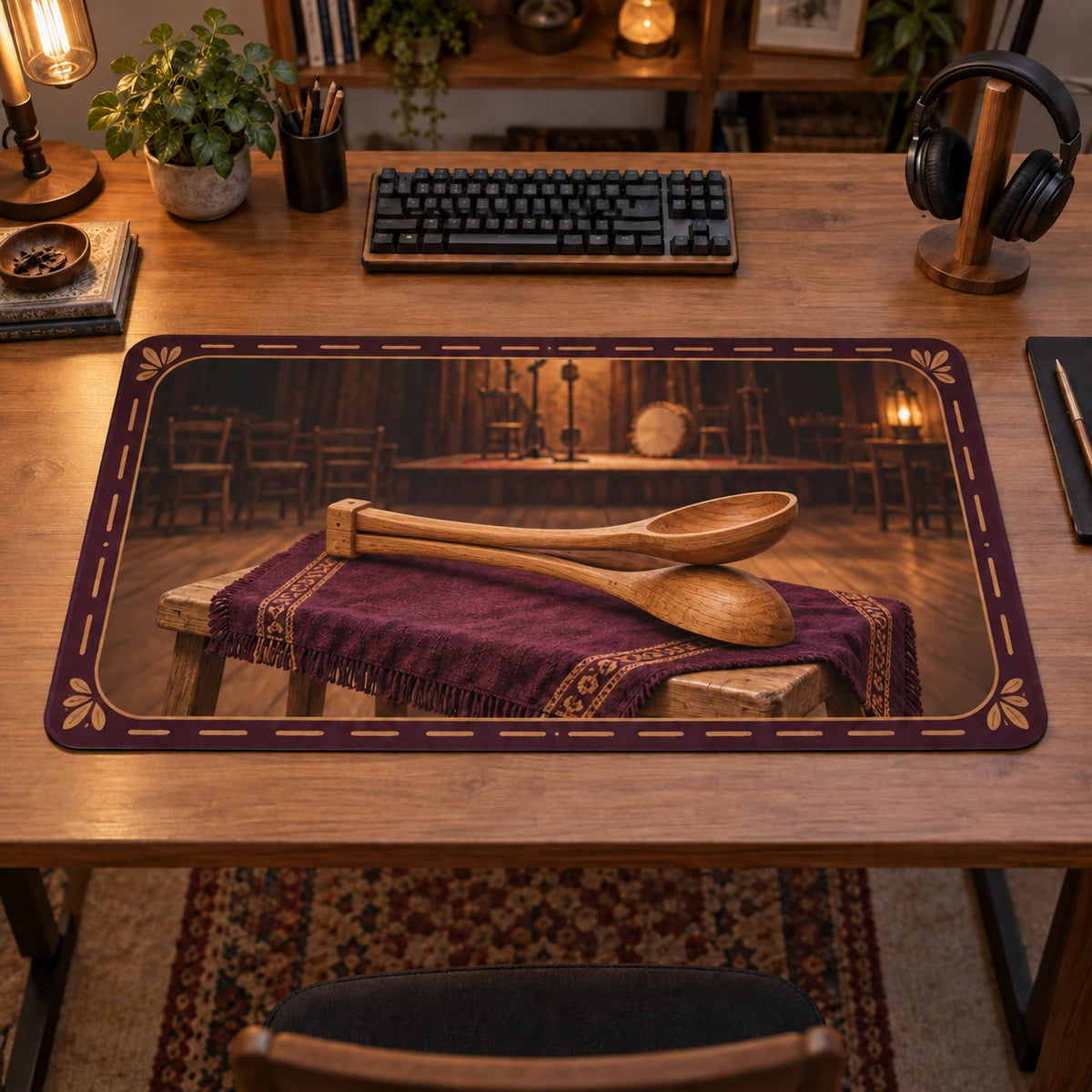 Musical Spoons Folk Stage Desk Mat with original printed optical 3D artwork