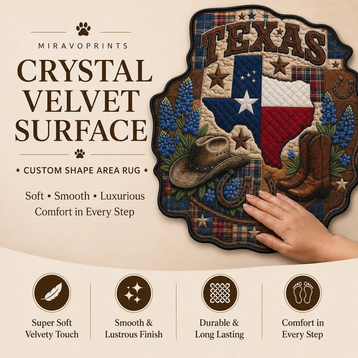 MiravoPrints custom shape area rug - crystal velvet surface, soft to the touch