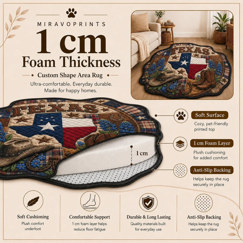 MiravoPrints custom shape area rug - size guide with measurements