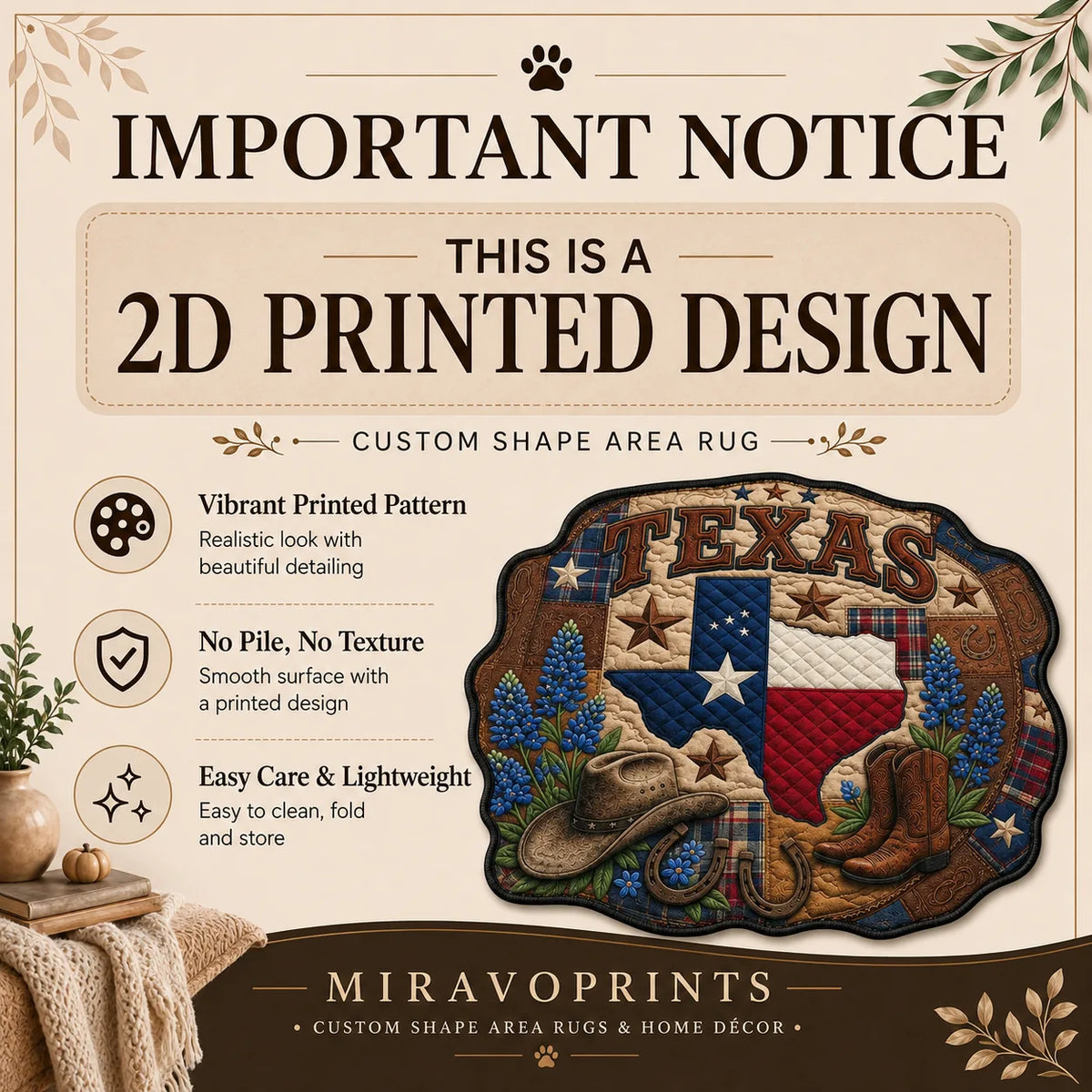 MiravoPrints custom shape area rug - printed to order in the USA