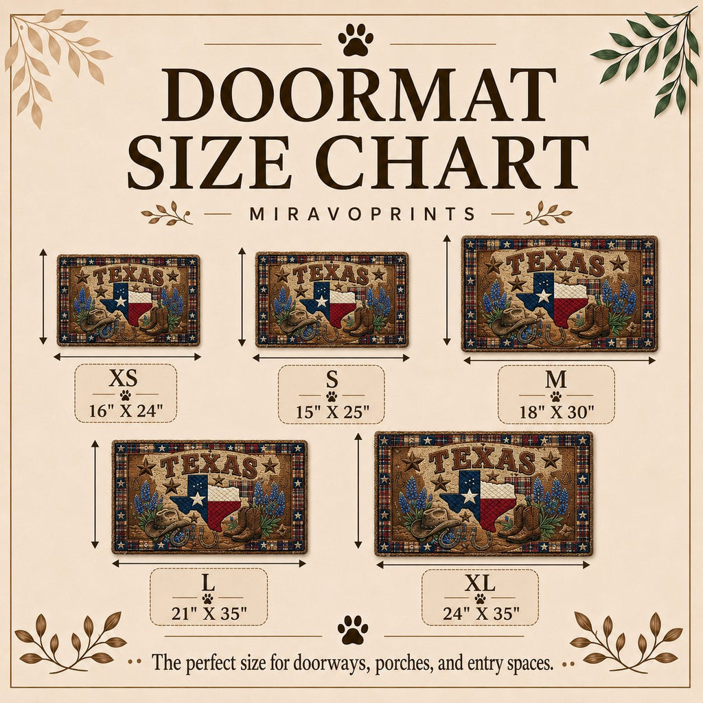 MiravoPrints doormat - size guide with measurements