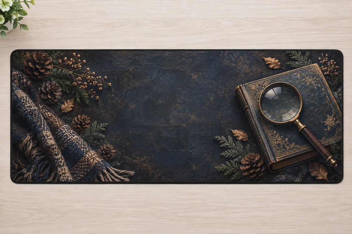 Mystery Reader Cabin Chapter Desk Mat with printed dimensional artwork