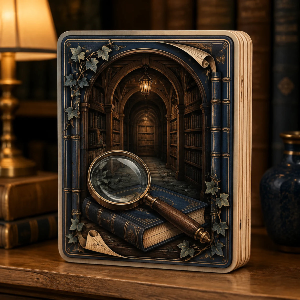 Mystery Reader Secret Library Wooden Block 3 Layer with an original printed 3D effect in a matching room setting