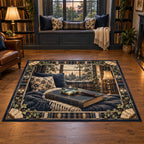 Mystery Reader Area Rug with dimensional printed artwork in a coordinated home setting
