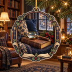 Mystery Reader Christmas Ornament with dimensional printed artwork in a coordinated home setting