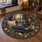 Mystery Reader Round Mat Rug with dimensional printed artwork in a coordinated home setting