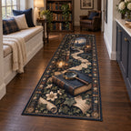 Mystery Reader Runner Rug with dimensional printed artwork in a coordinated home setting