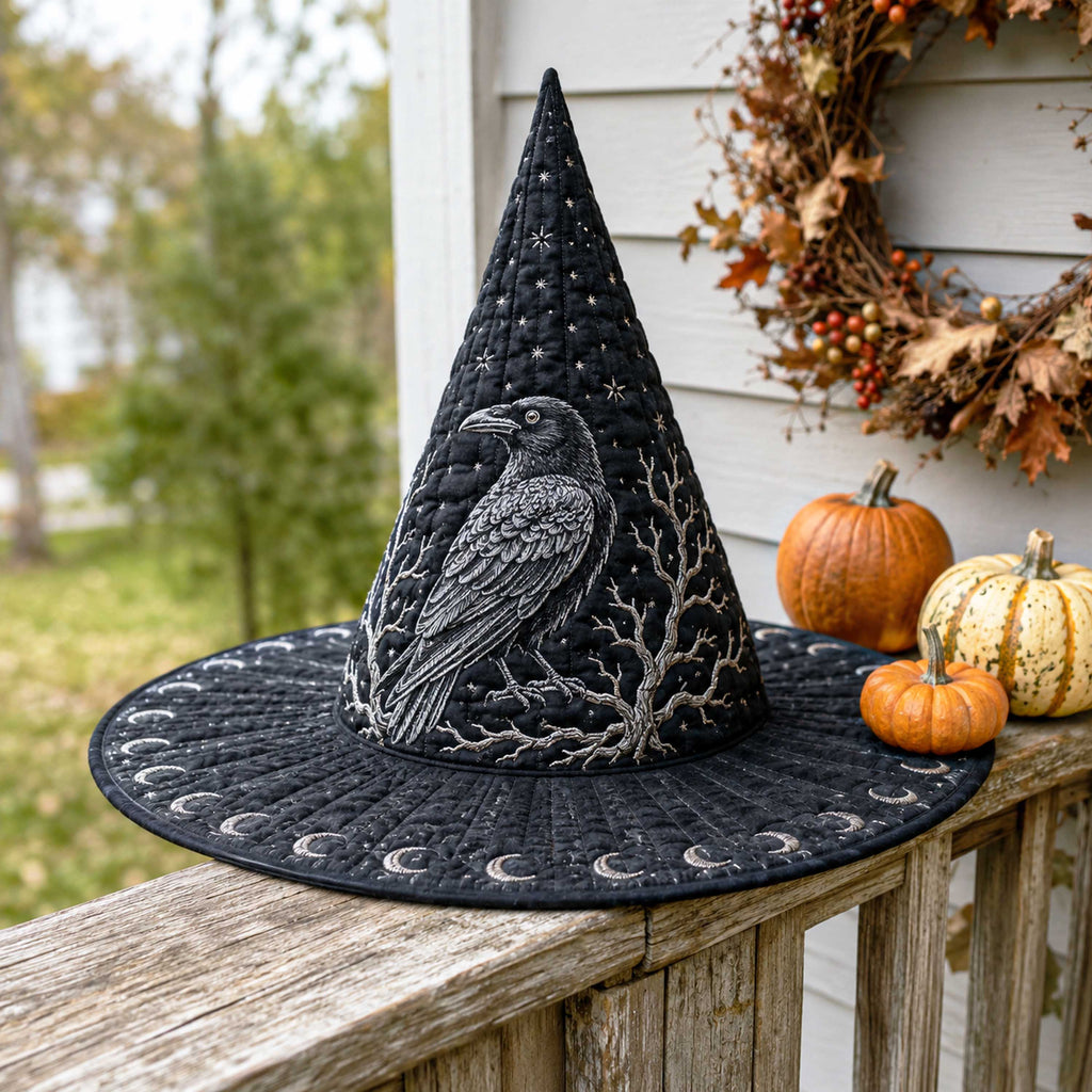 Mystic Halloween quilted witch hat, all-over print on cone and brim