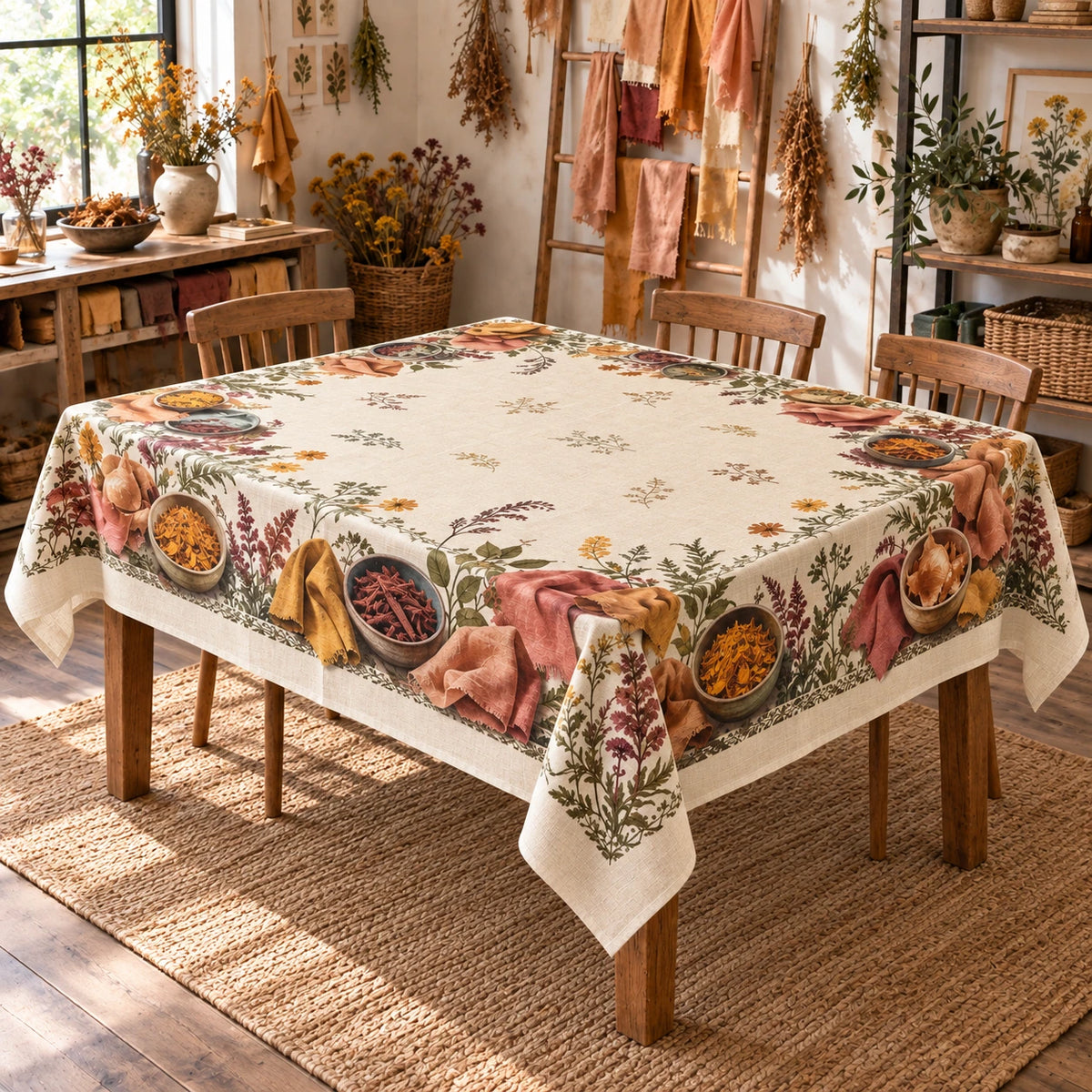 Natural Dyeing Botanical Studio Tablecloth with original printed optical 3D artwork