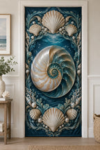 Nautilus Shell Cove Fabric Door Cover with printed dimensional artwork