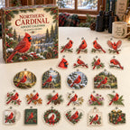 Northern Cardinal advent calendar box with 24 themed flat printed acrylic charms