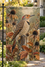 Northern Flicker Autumn Seedheads Garden Flag with printed dimensional artwork