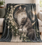 Norwegian Forest Cat Moon Garden Fleece Blanket with printed dimensional artwork