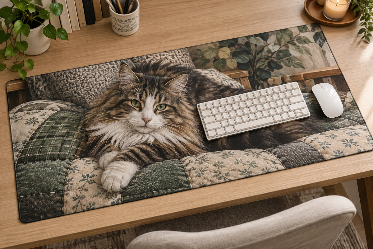 Norwegian Forest Cat Quilted Cushion Desk Mat with printed dimensional artwork