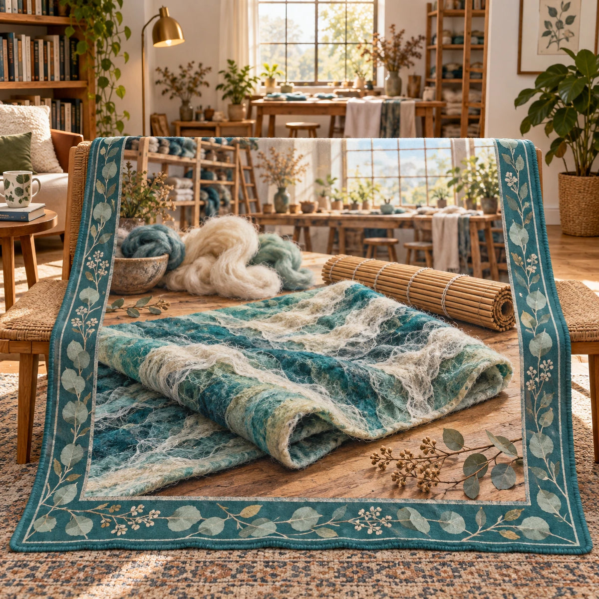 Nuno Felting Textile Studio Fleece Throw Blanket with original printed optical 3D artwork