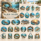 Nurse Shark advent calendar box with 24 themed flat printed acrylic charms