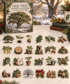 Oak Tree advent calendar with 24 custom-shaped flat acrylic charms and printed dimensional artwork