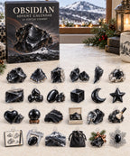Obsidian advent calendar with 24 custom-shaped flat acrylic charms and printed dimensional artwork