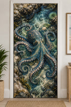 Octopus Tidepool Window Fabric Door Cover with printed dimensional artwork
