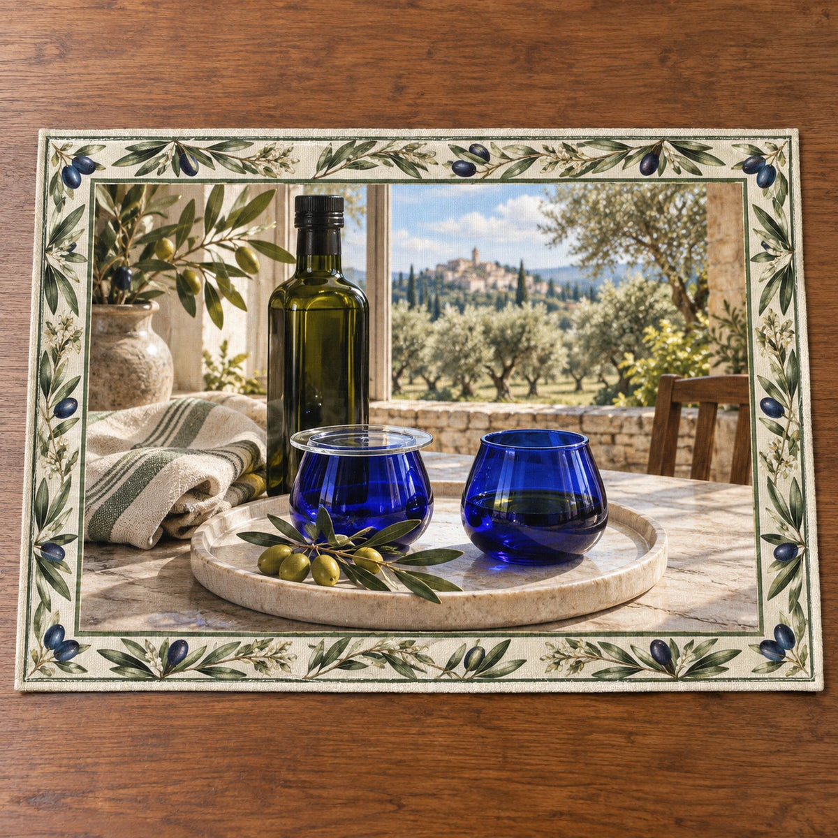 Olive Oil Tasting Grove Placemat with original printed optical 3D artwork