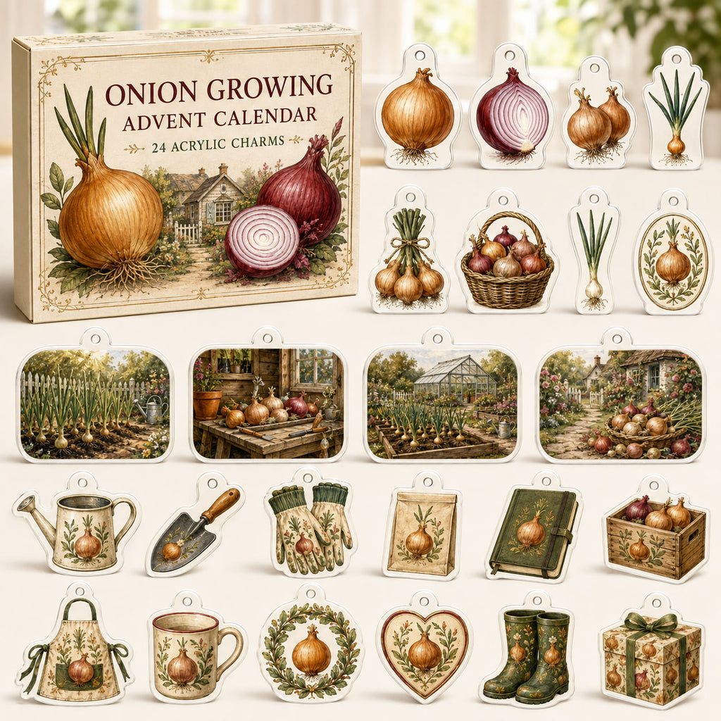 Onion Growing advent calendar box with 24 themed printed acrylic charms