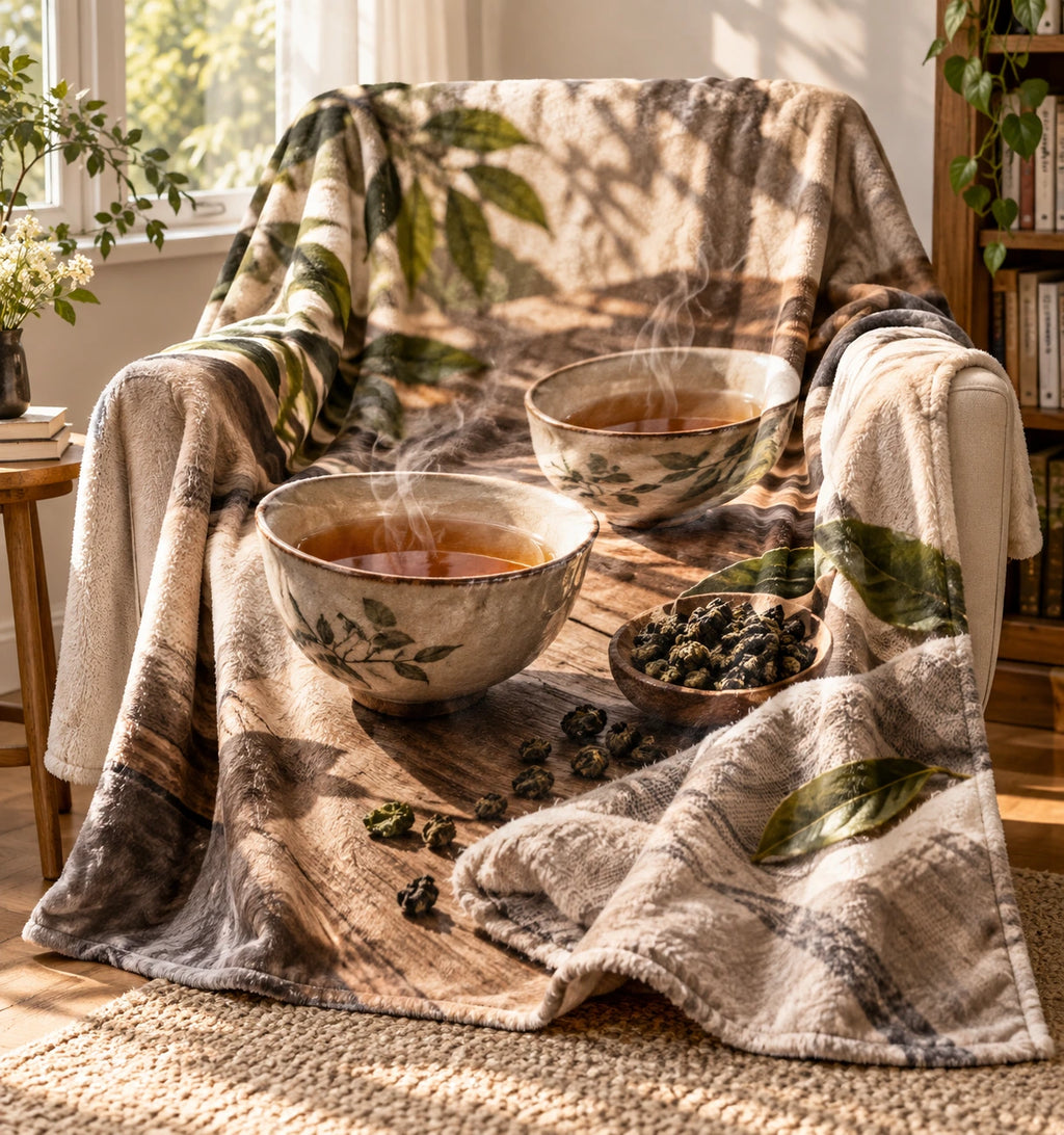 Oolong Tea Tea for Two Fleece Throw Blanket with printed 3D depth