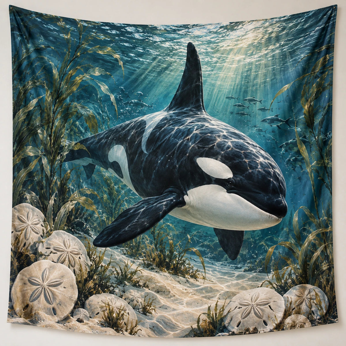 Orca Sand Dollar Garden Wall Tapestry with printed dimensional artwork