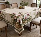 Orchid Garden Basket Tablecloth with printed dimensional artwork