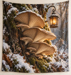 Oyster Mushroom Snowcap Lantern Wall Tapestry with printed dimensional artwork