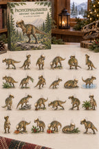 Pachycephalosaurus advent calendar with 24 custom-shaped flat acrylic charms and printed dimensional artwork