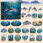 Pacific White-Sided Dolphin advent calendar box and24 themed flat printed acrylic charms with layered ocean artwork