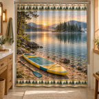 Paddleboard Lake Cove Shower Curtain with original printed optical 3D artwork