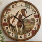 Paint Horse Farmhouse Quilt Wooden Wall Clock with printed dimensional artwork