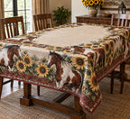 Paint Horse Sunflower Field Tablecloth with printed dimensional artwork