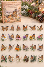 Painted Lady Butterfly advent calendar with 24 custom-shaped flat acrylic charms and printed dimensional artwork