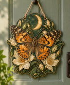 Painted Lady Butterfly Moonlit Blooms Custom Shape Door Hanger with printed dimensional artwork