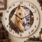 Palomino Christmas Wooden Wall Clock with flat printed palomino and Christmas barn depth