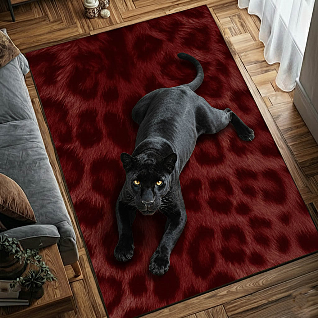 panther area rug in a living room