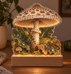 Parasol Mushroom Rainy Woodland Acrylic Night Light with printed dimensional artwork